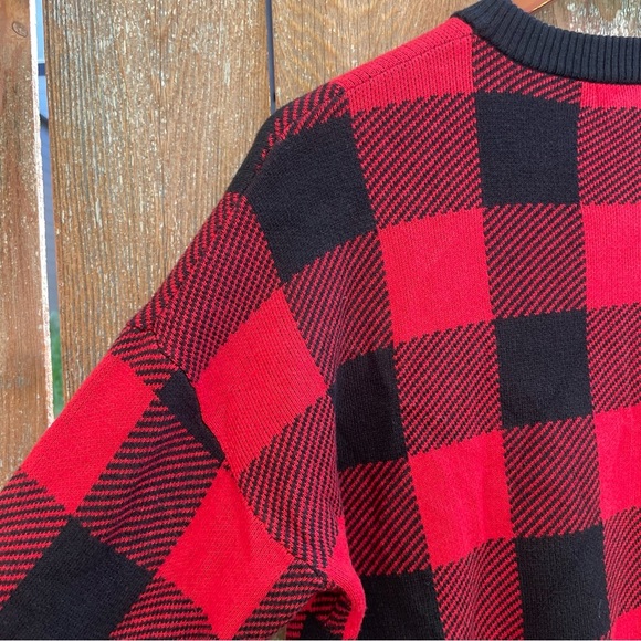 EDDIE BAUER Women’s Buffalo Red Black Check Crewneck Sweater Size Medium - Picture 10 of 10